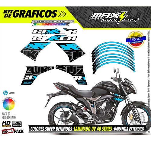 Calcomanias Suzuki Gixxer 150 Sport Series Azul Claro 