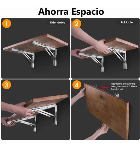 Imagen 7 de 9 de Escuadras Abatibles Inoxidable Para Repisa De 30cm 2 Piezas