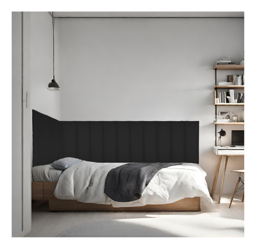 Cabeceira Modular Adesiva Cama Solteiro Em L Suede 20x60 Cor Preto Suede