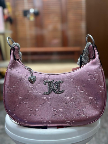 Bolsa Juice Couture Pink Metal Rosa Pink Logo Juicy Ouro Prateado