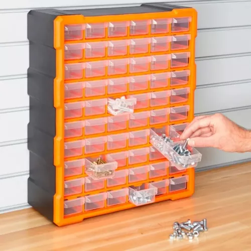 Organizador plástico con 12 cajones color negro y naranja TACTIX