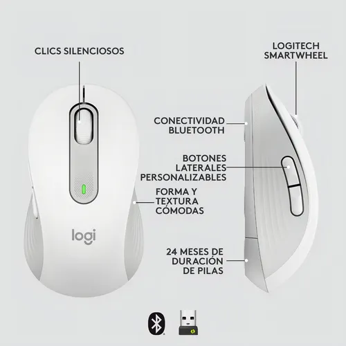 Mouse Inalámbrico Signature M650 Grande Color Blanco Crudo