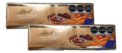 Lindt Chocolate Amargo Suizo Con Almendras 2 Barra De 300 Gr