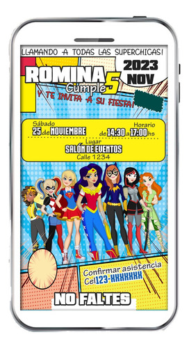 Invitación Digital Dc Super Hero Girls #1 Tarjeta Digital