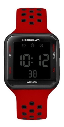 Reloj Reebok Unisex Square Elements Digita Rd-sqe-g9-pbir-br Color de la malla Rojo-Negro Color del bisel Negro Color del fondo Negativo