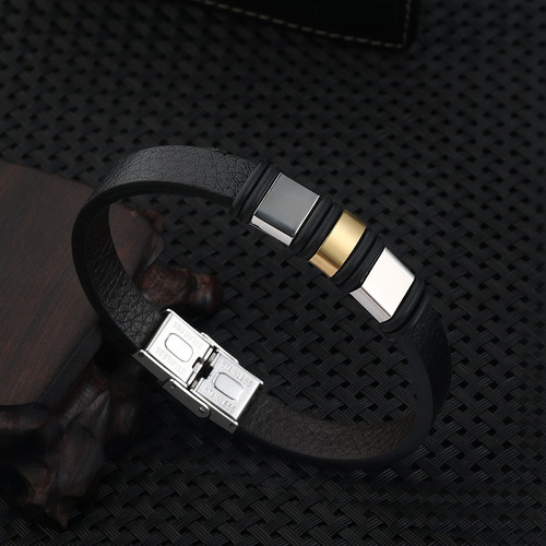Manilla Pulsera Brazalete Acero Inoxidable Cuero Para Hombre