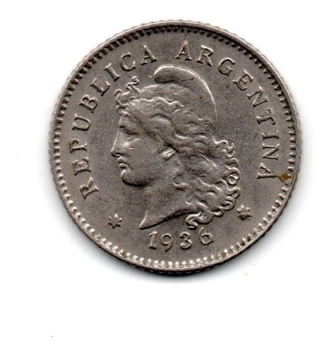 Moneda Argentina 10 Centavos 1936 Niquel Excelente
