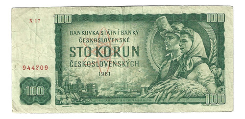 Billete Checoslovaquia 100 Coronas (1961) Pareja De Granjero