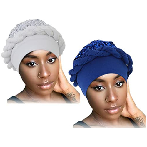 Woeoe Turban Head Wraps Lentejuelas Beanie Cap Headwrap Pre 