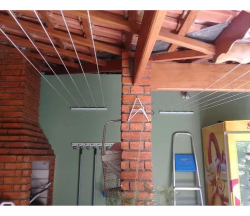 Varal Em Alumínio De Parede A Parede Com 5 Cordas De 7 Mts Branco