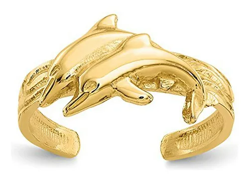 Anillo Dedo Del Pie Dos Delfines Oro Amarillo 14k