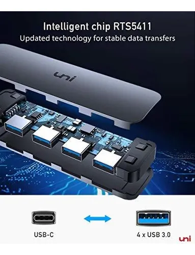 Hub Uni Usb C 4 Puertos Usb 3.0 De Aluminio Con Thunderbolt Cable