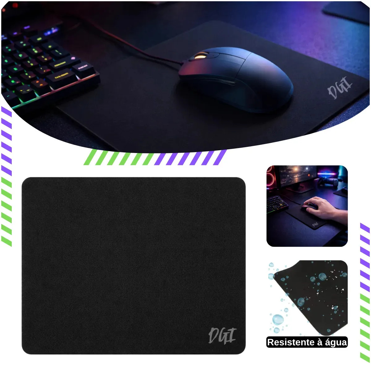 Mouse Pad Preto Escritório Office Liso Sem Estampa Borracha Antiderrapante 18x22cm Digital Informatica