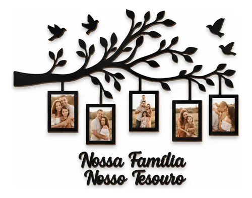Porta Retrato Árvore Família 5 Fotos 10x15 Mdf Preto