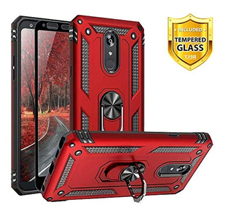 Interior de Silicona TPU Case con Soporte Carassa para LG K40 Smartphone,Rojo Funda para LG K40 Case Flip Cover Cartera con Ranura para Tarjetas Estuche de Cuero PU 