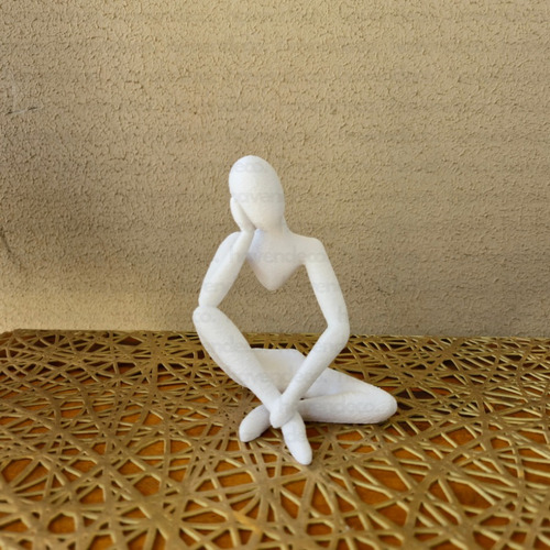 Combo X3 Adorno Figura Pensante Original Estatua Buda 15cm Blanco