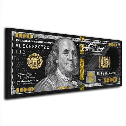 Cuadro Moderno Dólar 100 Art Benjamín Franklin 40x90 Cms 