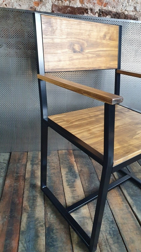 Imagen 8 de 8 de Mesa Industrial Comedor 160x80 Con 4 Sillones Madera Hierro