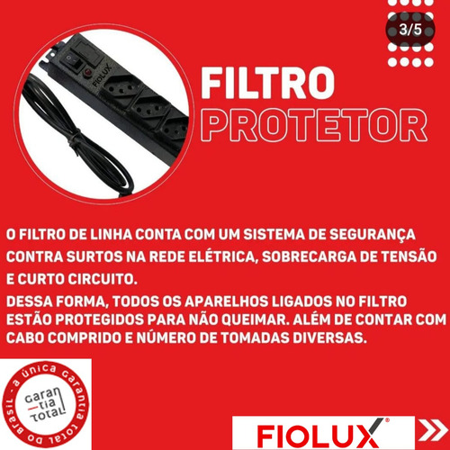 Filtro De Linha Protetor Bivolt 1metro 3tomadas Com Fusível