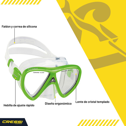 Set Snorkeling Tonga Cressi Natación Visor, Snorkel, Aletas
