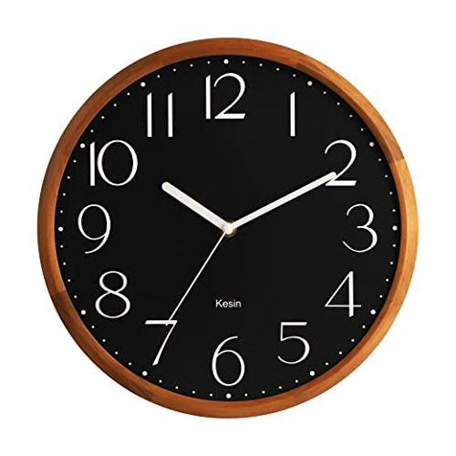 Reloj De Pared Madera Fondo Negro Numeros Blancos 30 Cm