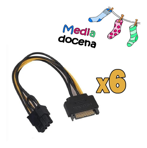 Media/6 Cable Adaptador Corriente Sata A Pcie 6 Y 8 Pin Gpu