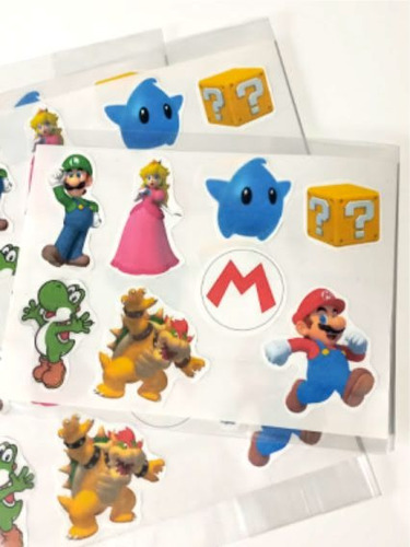 Stickers Papel X 6 Planchas Para Souvenir Mario Luigi 