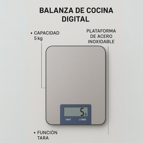 Balanza Digital Alimentos Cocina Acero Inoxidable 1gr A 5kg Gris 5 Kg