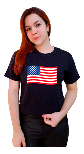 Polera Eeuu Estampada 100% Algodón Bandera Estados Unidos