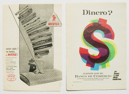 Publicidad Antigua De Rivetex Y Bancomer, De 1965, 2x1 Papel
