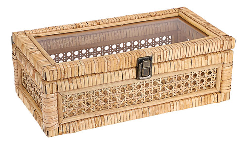 Caja Decorativa De Ratán Hipiwe Con Tapa Transparente Y Cerr