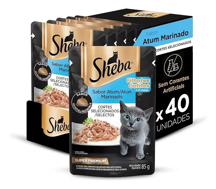 Pack Ração Úmida Sheba Sachê Gatos Atum 85g 40 Und