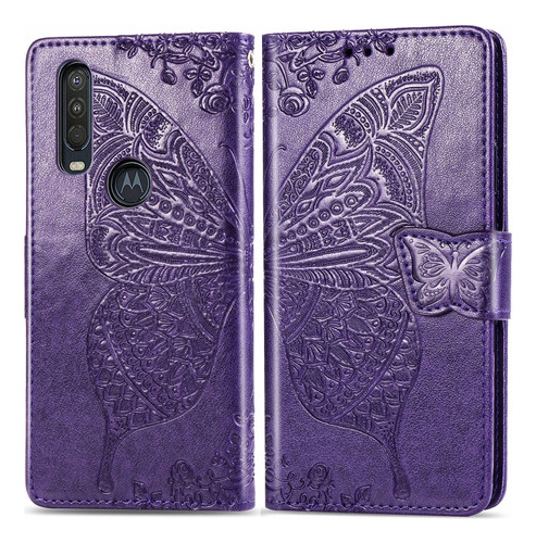 Para Motorola One Action Butterfly Love Flower En Relieve Ho