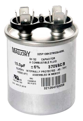 Capacitor 10mf Marcha 370v Mallory Cap10m370m