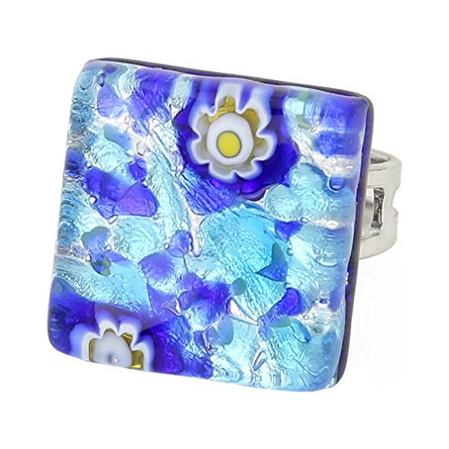 Anillo Ajustable Cuadrado Reflejos Venecianos - Azul