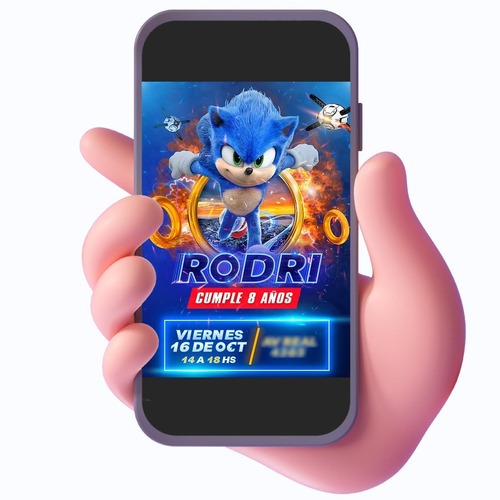 Tarjeta Invitación Cumpleaños Sonic - Digital