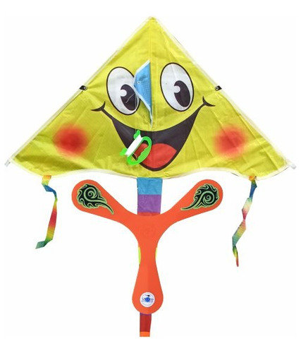 Combo Barrilete Emoji Carita Cometa + Boomerang Star Indoor