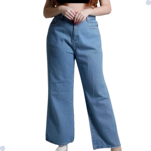 Calça Feminina Jeans Wide Leg Plus Size Levanta Bumbum
