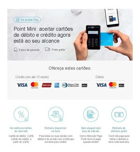 Imagem 3 de 4 de Maquina Maquininha Leitor De Cartões Crédito E Débito Point