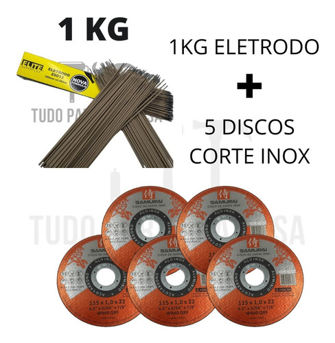 Eletrodo 2.5mm 6013 1kg + 5 Discos De Corte Inox/ferro