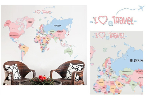 Vinilo Decorativo Sticker Mural Arte Pared - Mapa Mundo
