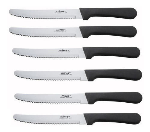 Cuchillo Para Carne Filo Dentado Winco 12.5 Cm 6 Pzas Color Negro