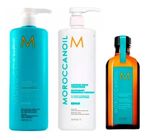 Moroccanoil Kit Shampoo + Acond Repair 1000ml + Serum 200 Ml