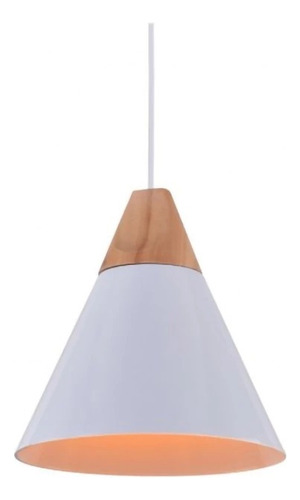 Colgante Techo Blanco Madera Y Acero Nórdico Ø28cm + Lampara