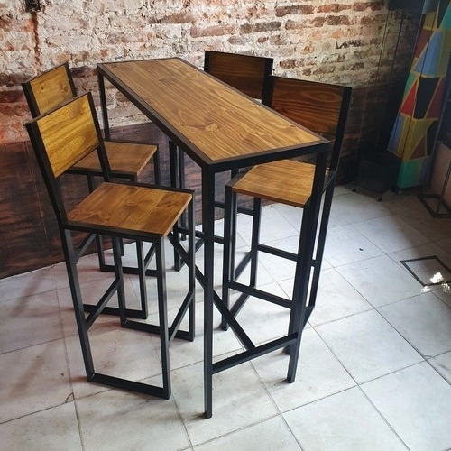 Imagen 6 de 6 de Mesa Barra Desayunador 120x40 + 4 Taburetes Linea Cubo