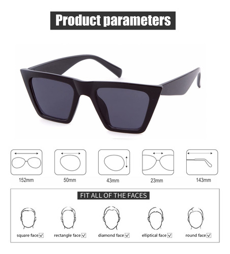 Gafas De Sol Pequeñas Retro Para Mujeres Hombres Color Negr