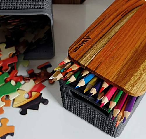 Canasto Organizador Diseño Simil Yute Tapa Madera 7,4 Lts Negro