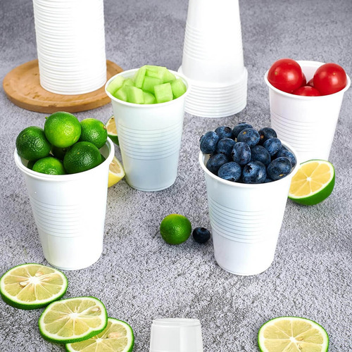 50 Vasos Desechable Plástico Prémium Blanco Eventos Fiestas