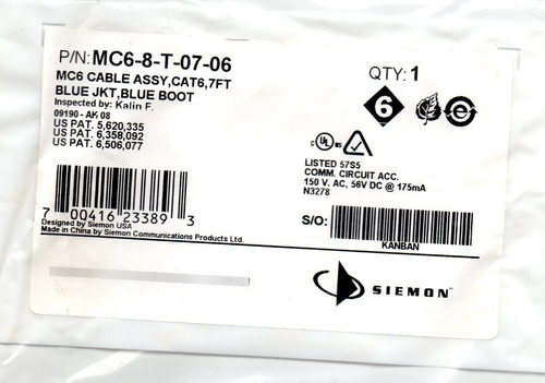 Patch Cord Siemon 7ft (2m) Cat6 Certificado