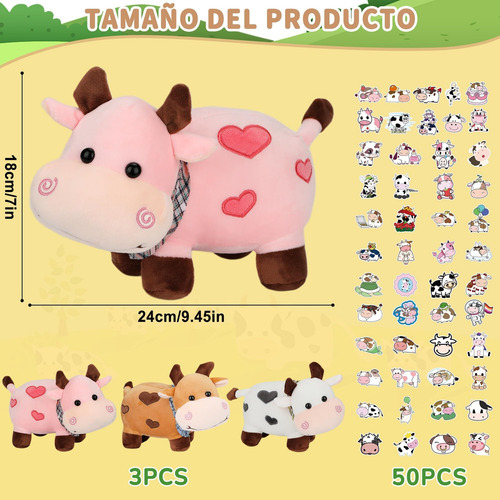 3pcs Muñeca Felpa Vaca Sonriente, Juguete Con 50 Pegatinas